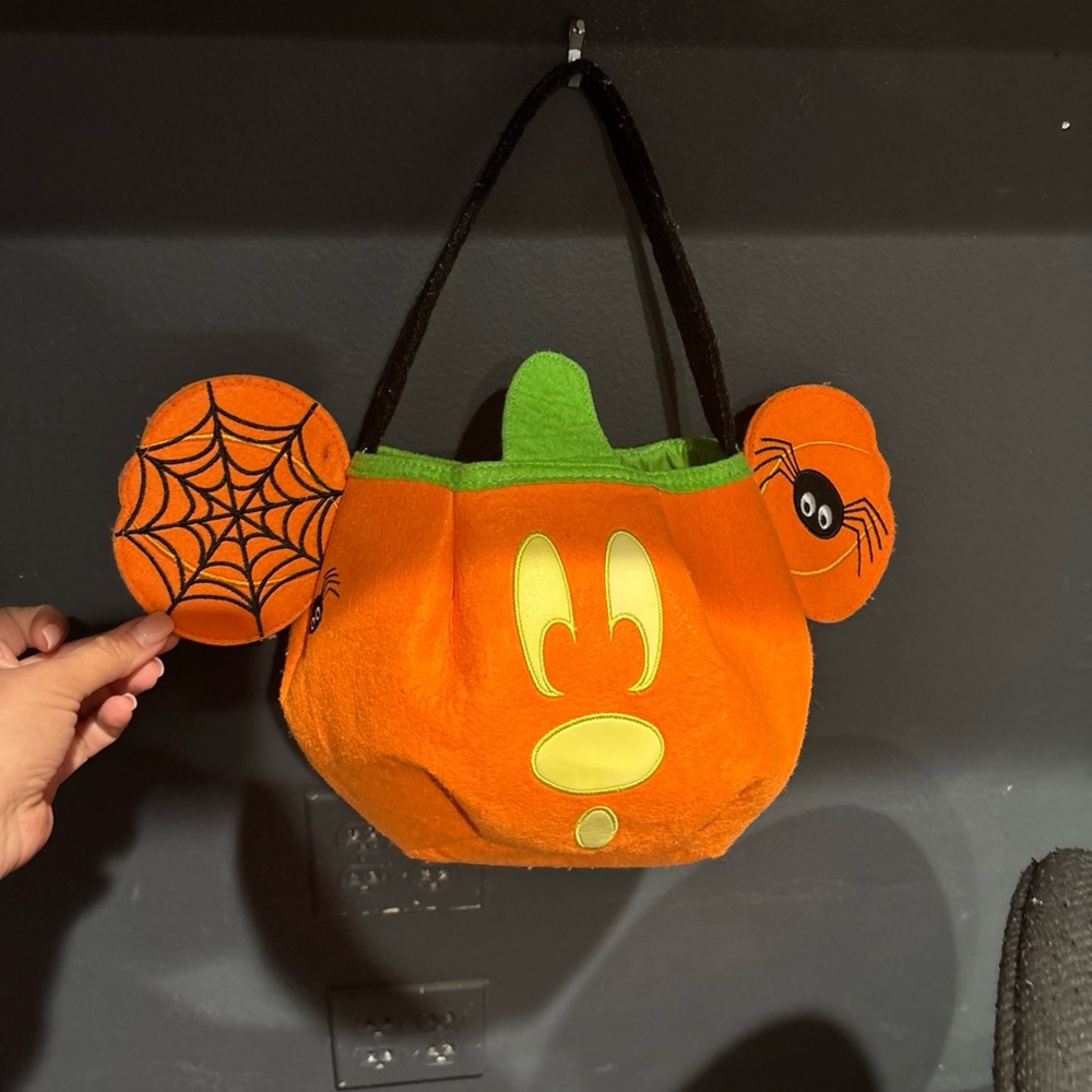 Disney Store Mickey Mouse Pumpkin Candy Carry Tote Container. Used